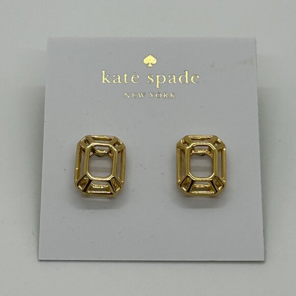 Kate Spade Freeze Frame Earrings Gold Geometric StudsRectangle Modern Minimalist - Picture 2 of 11